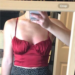 Red silk crop top with criss cross straps